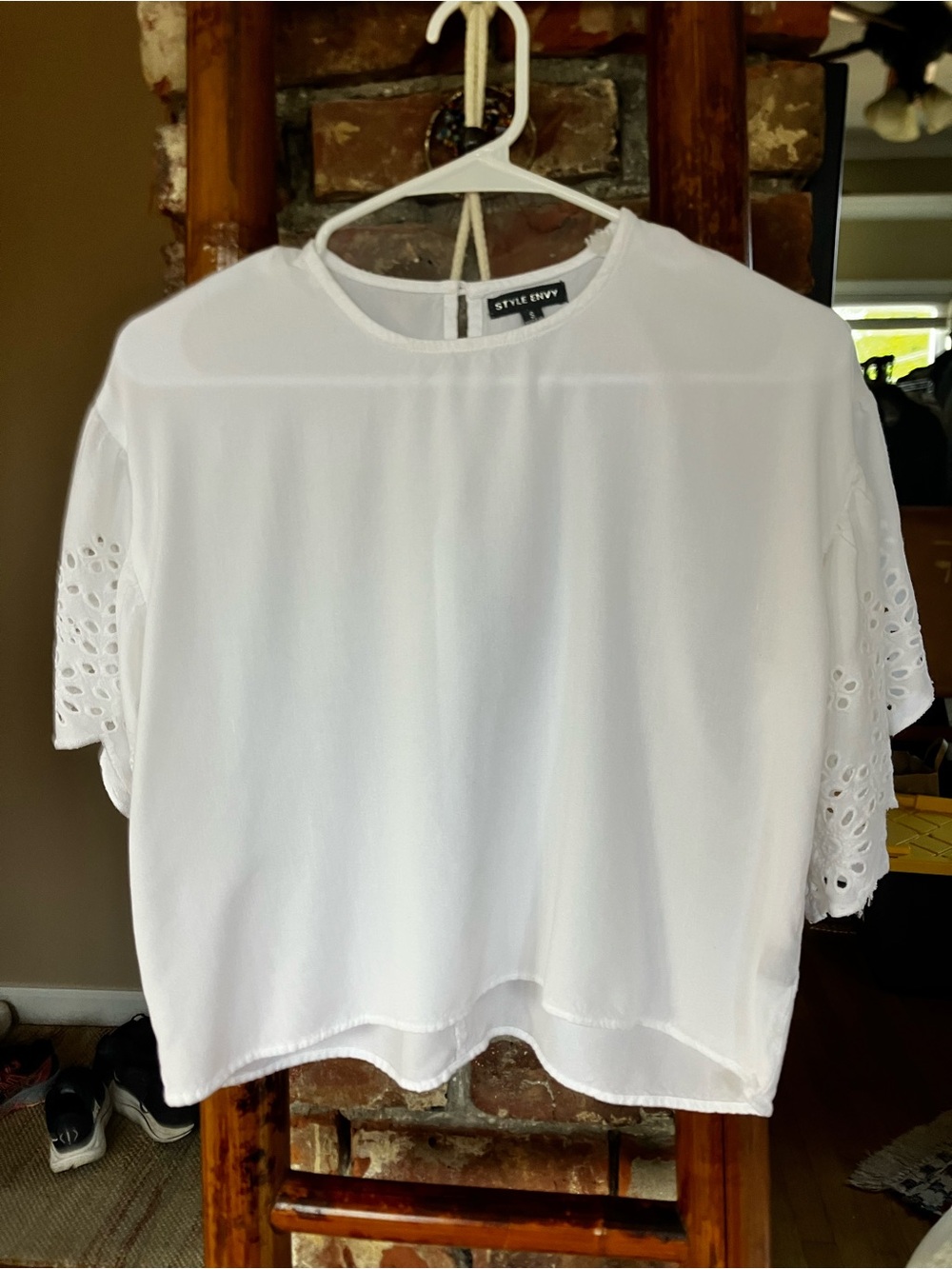 Style Envy White Boho Eyelet Scalloped Blouse S